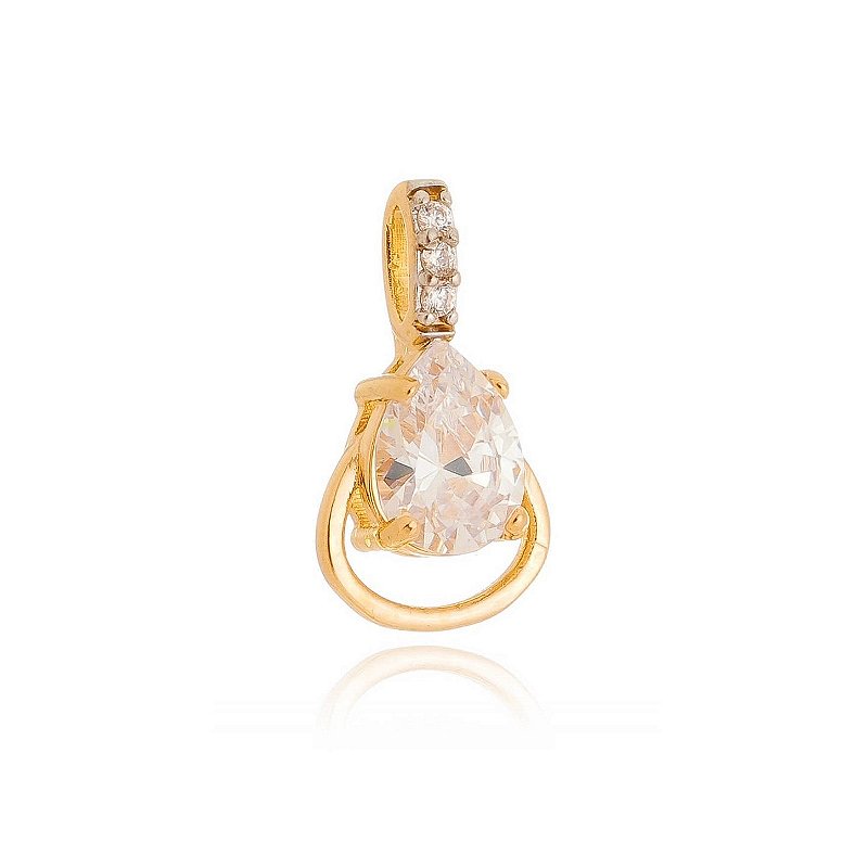 Pingente gota com zircônia folheado a ouro 18k