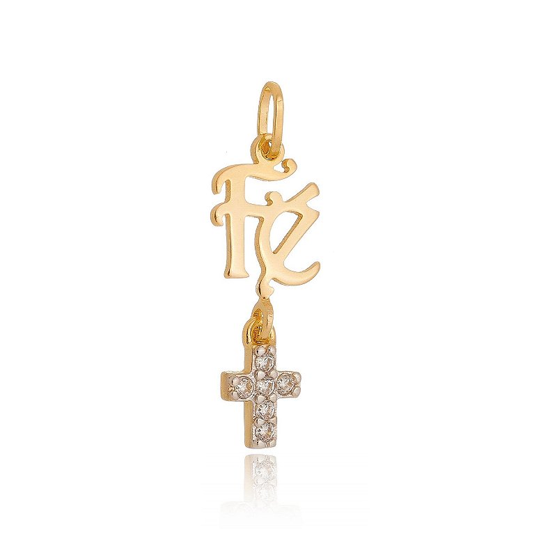 Pingente Fé com cruz folheado a ouro 18k
