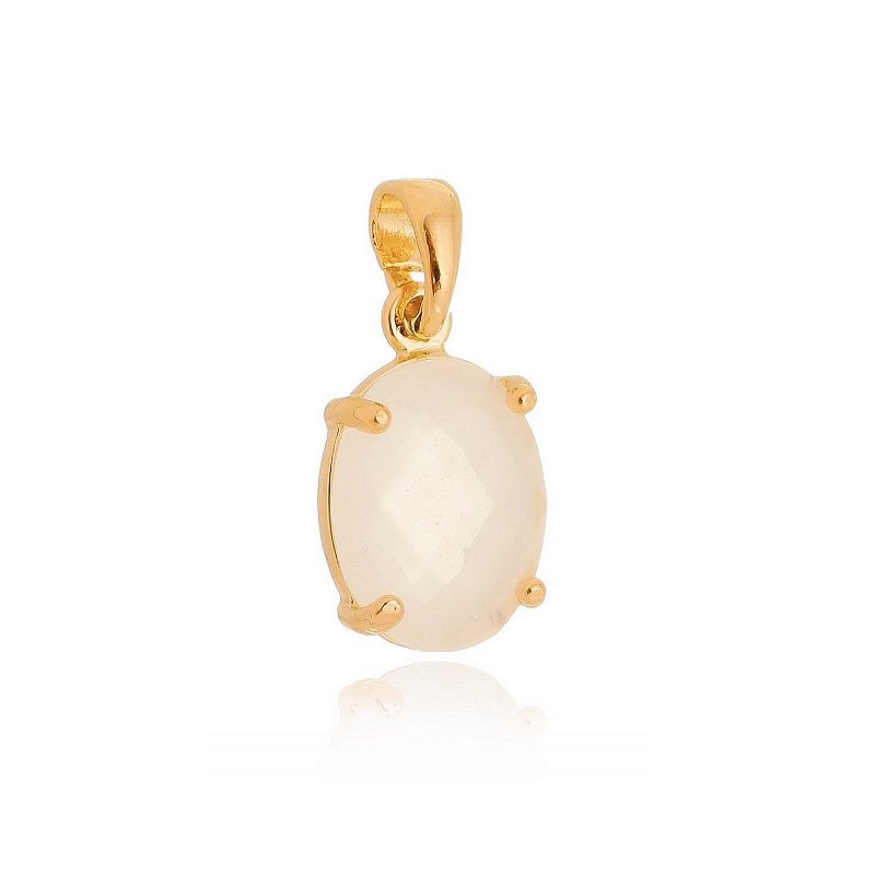 Pingente pedra oval leitosa folheado a ouro 18k