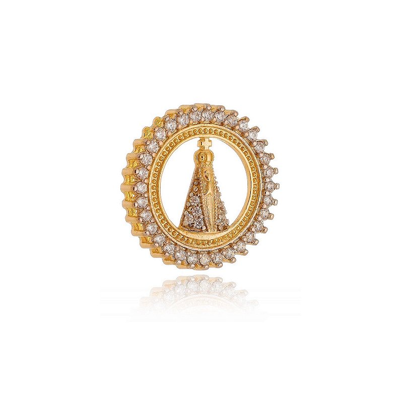 Pingente Nossa Senhora Aparecida com zircônias folheado a ouro 18k