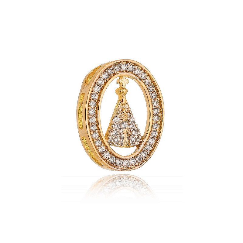 Pingente Nossa Senhora Aparecida com zircônias folheado a ouro 18k