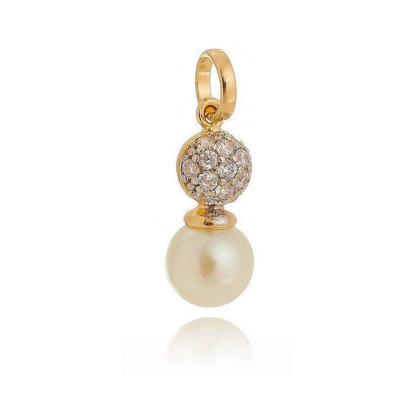 Pingente pérola com zircônias folheado a ouro 18k