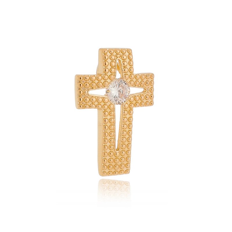 Pingente cruz vazada com zircônia folheado a ouro 18k