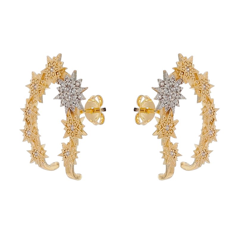 Brinco estrelas com zircônia folheado a ouro 18k