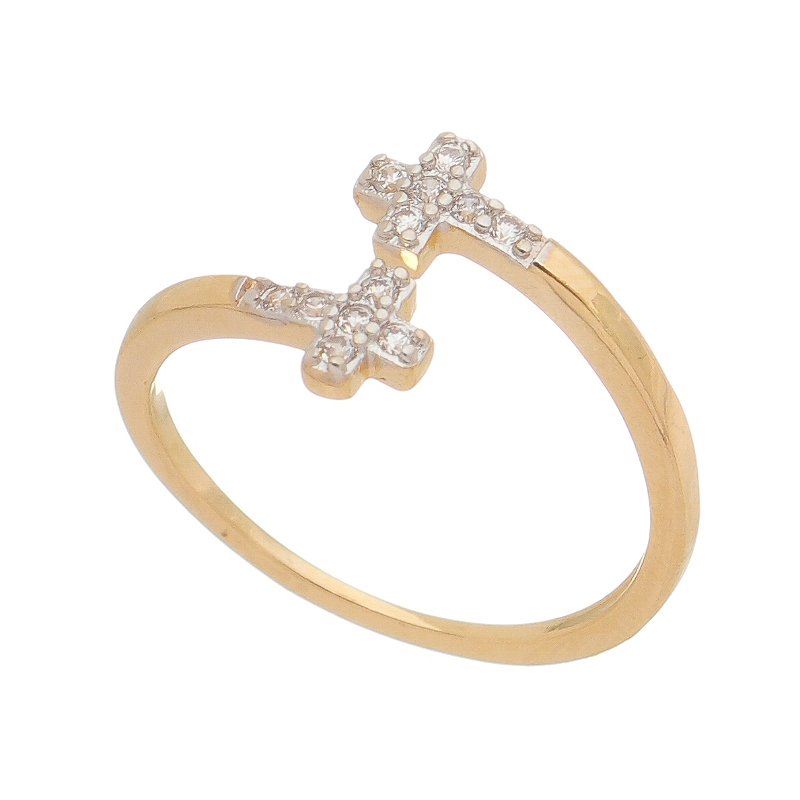 Anel cruzes com zircônias folheado a ouro 18k