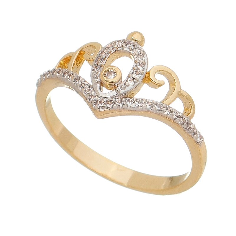 Anel coroa com zircônias folheado a ouro 18k