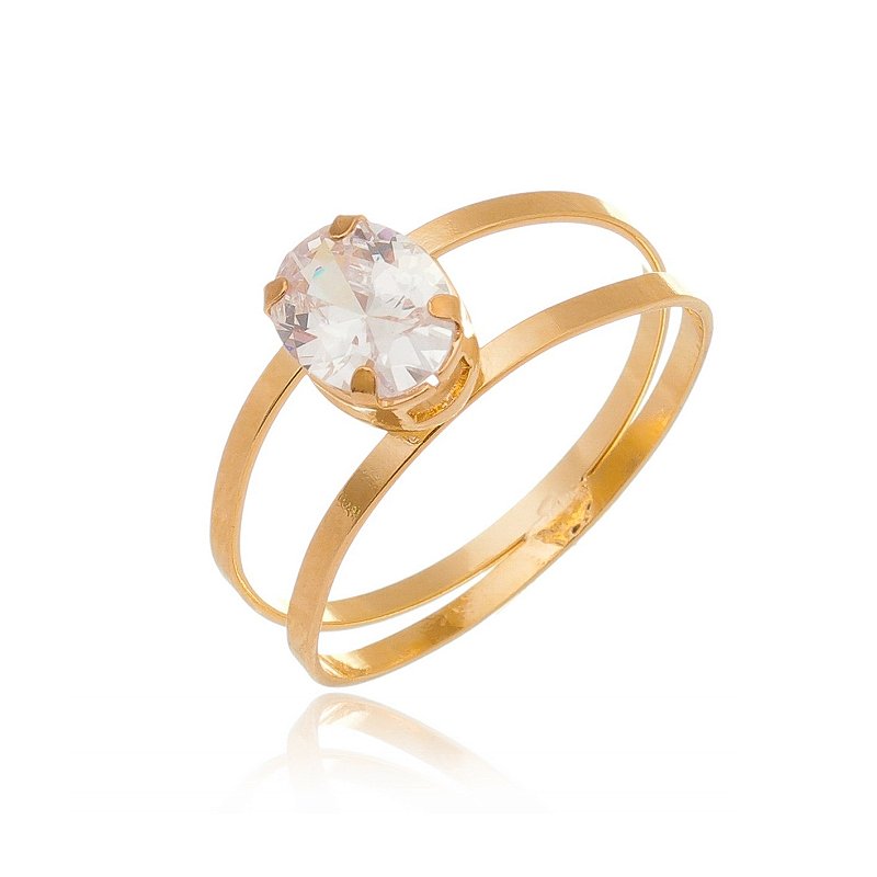 Anel solitário com Strass folheado a ouro 18k
