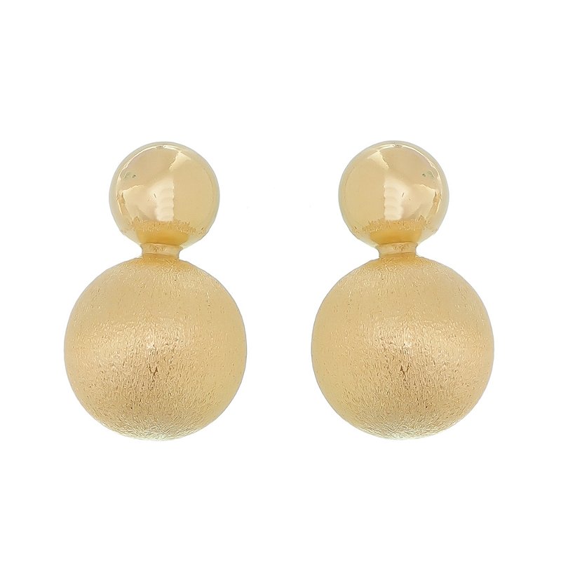 Brinco bola dupla lisa e fosca folheado a ouro 8k