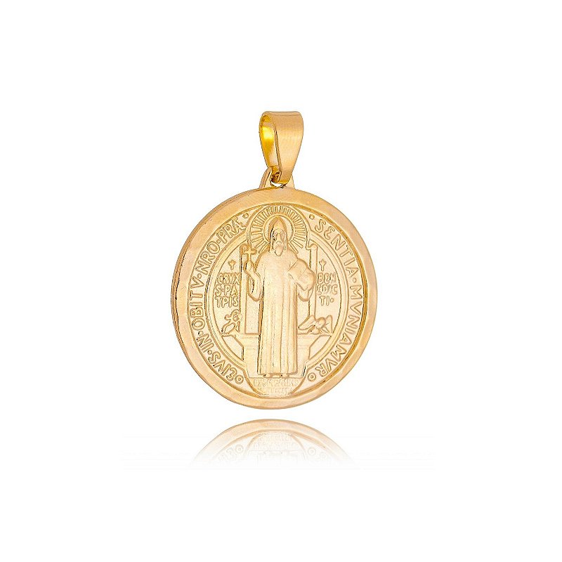 Pingente São Bento grande folheado a ouro 18k