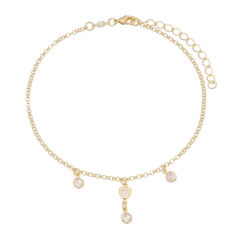 Tornozeleira com zircônias folheada a ouro 18k
