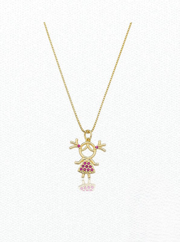 Pingente menina com zircônias folheado a ouro 18k