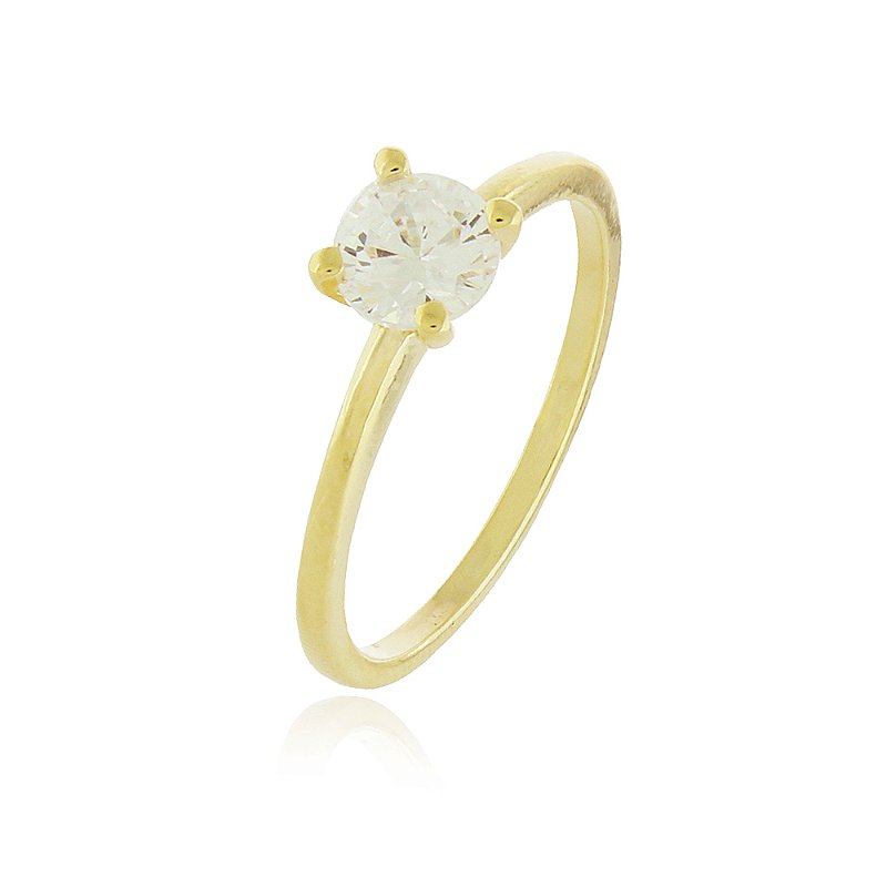 Anel solitário com zircônias folheado a ouro 18k