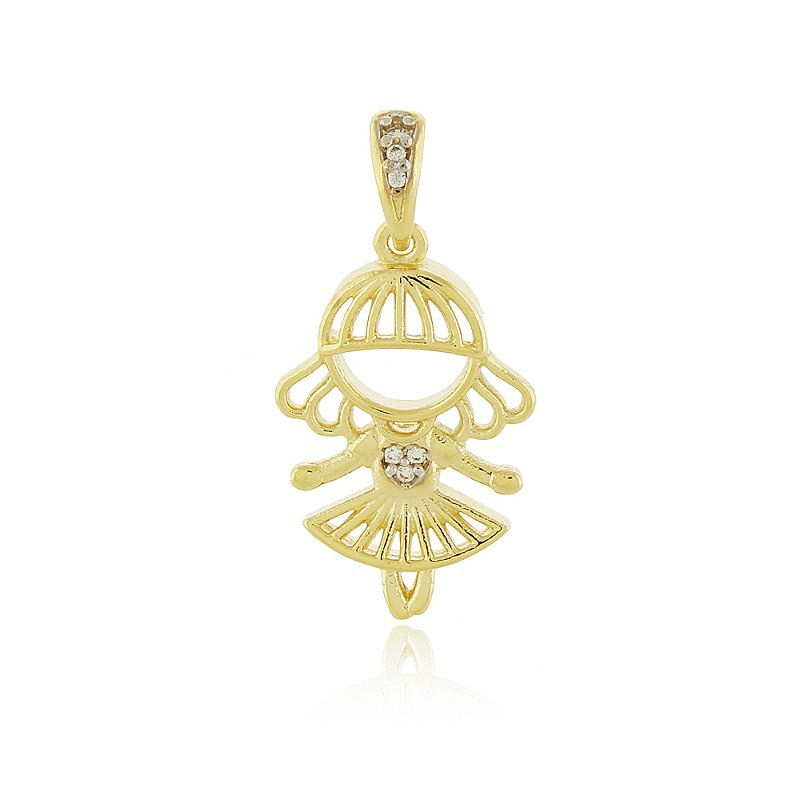 Pingente menina com zircônias folheado a ouro 18k