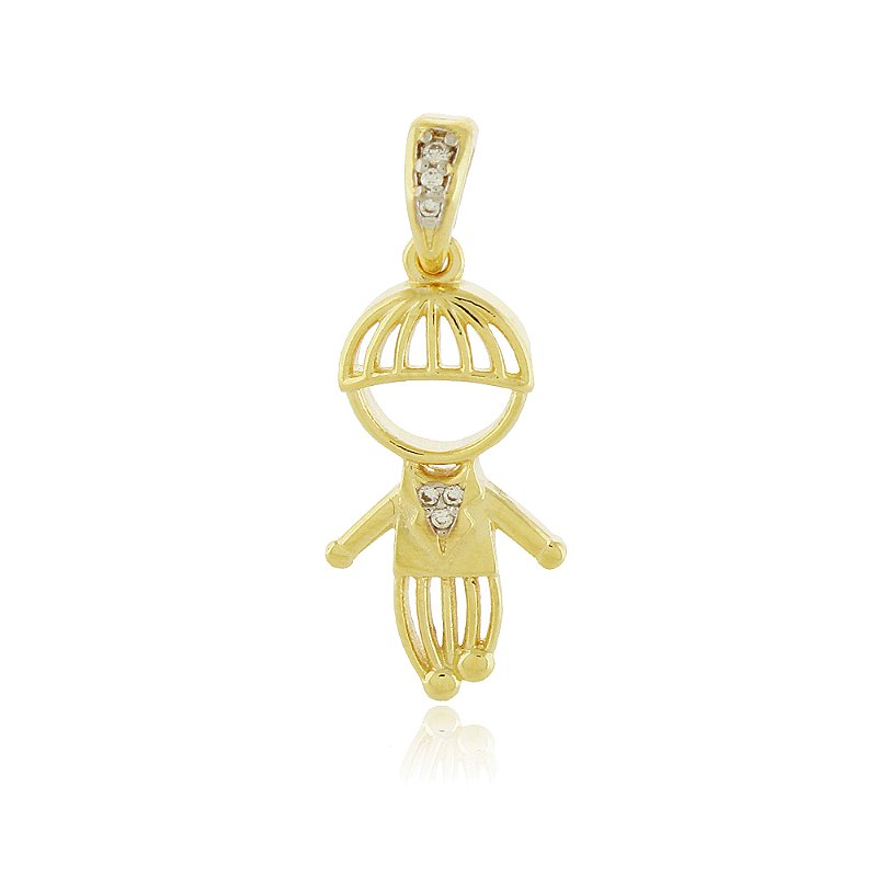 Pingente menino com zircônias folheado a ouro 18k
