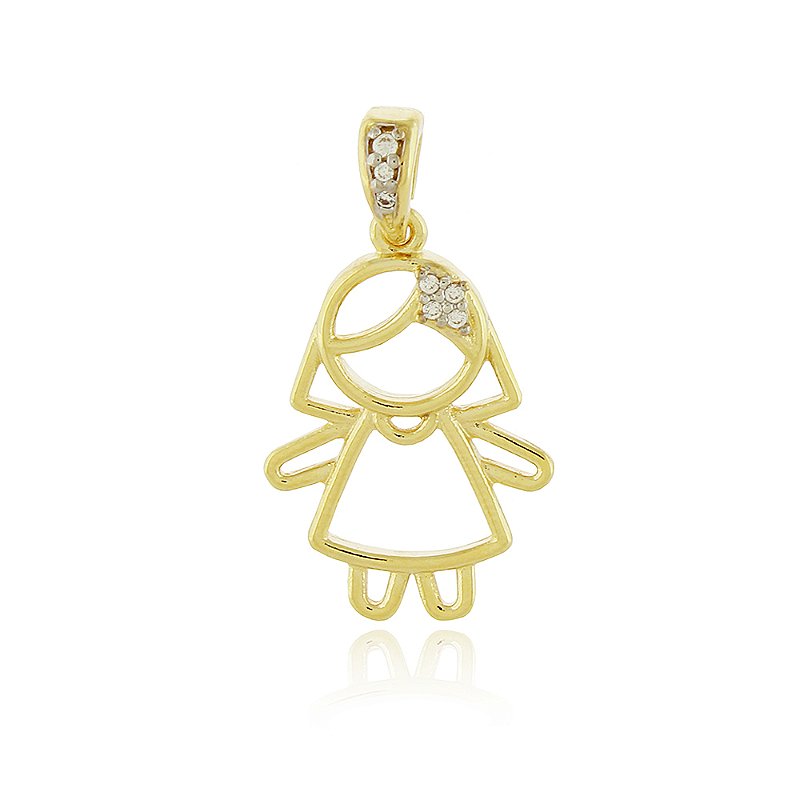 Pingente menina com zircônias folheado a ouro 18k