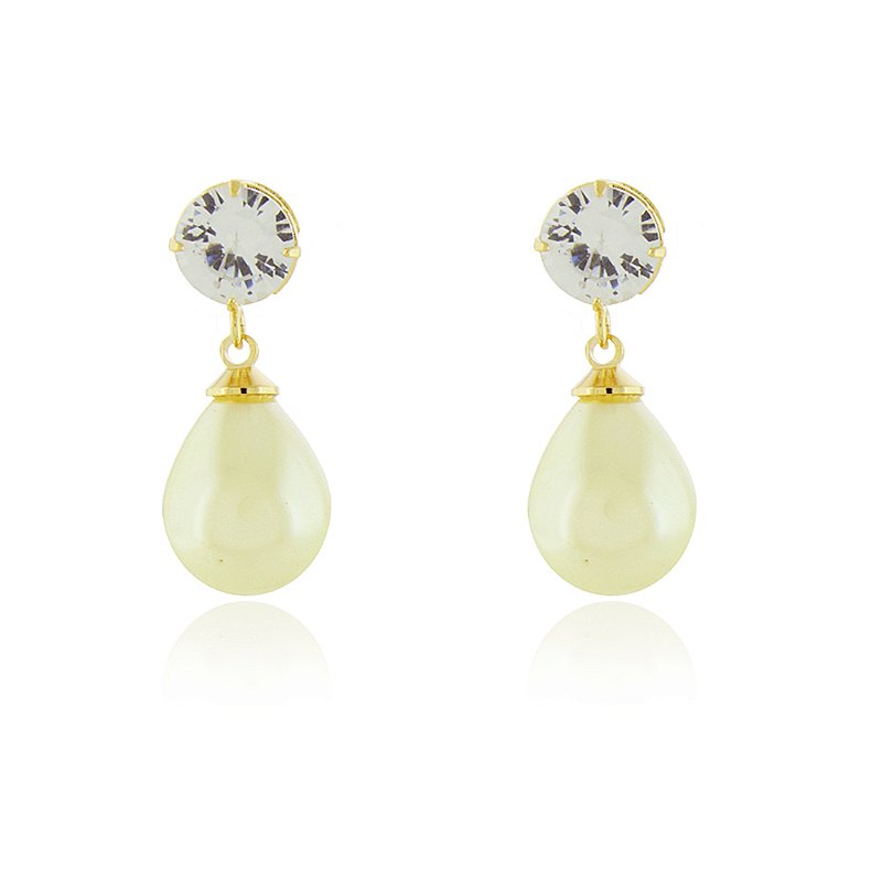 Brinco gota pérola com zircônia folheado a ouro 18k