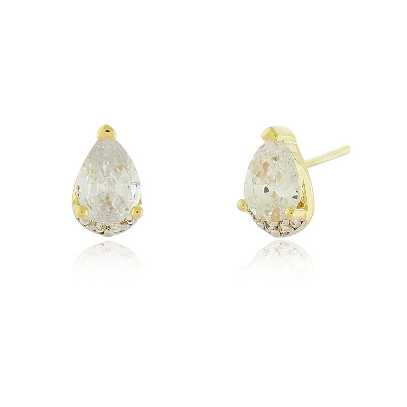 Brinco gota com zircônias folheado a ouro 18k