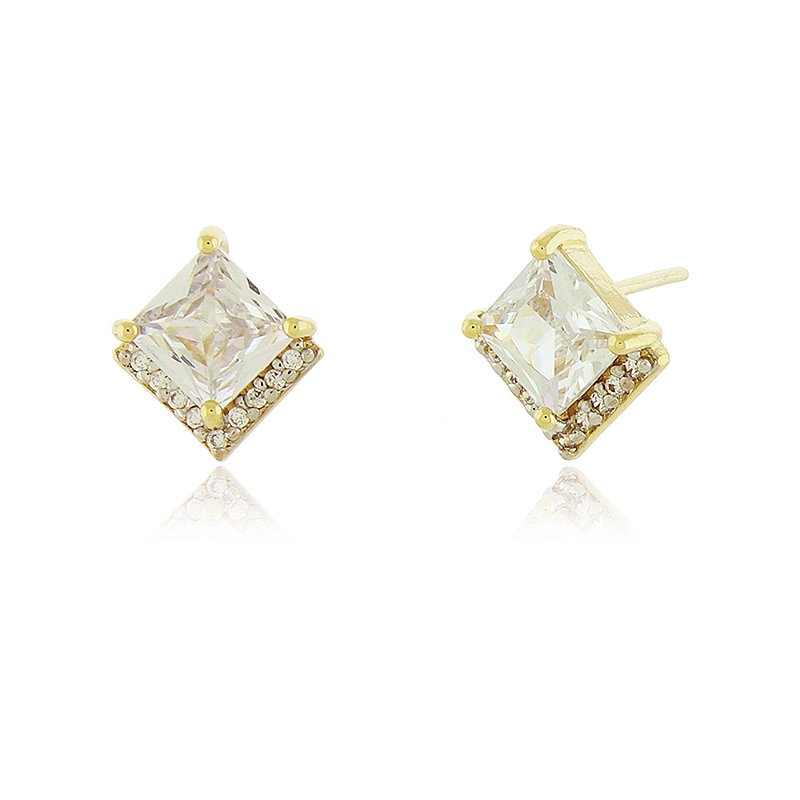 Brinco com zircônias folheado a ouro 18k