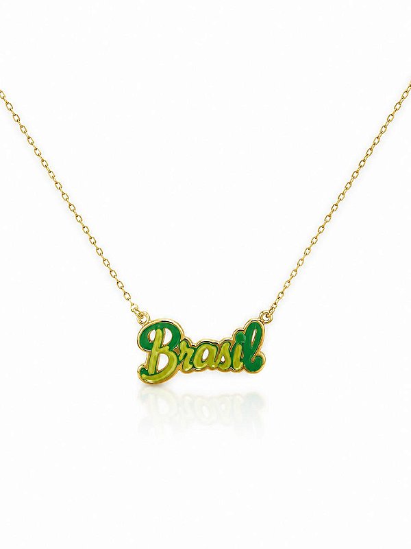 Gargantilha Brasil com acrílico folheada a ouro 18k