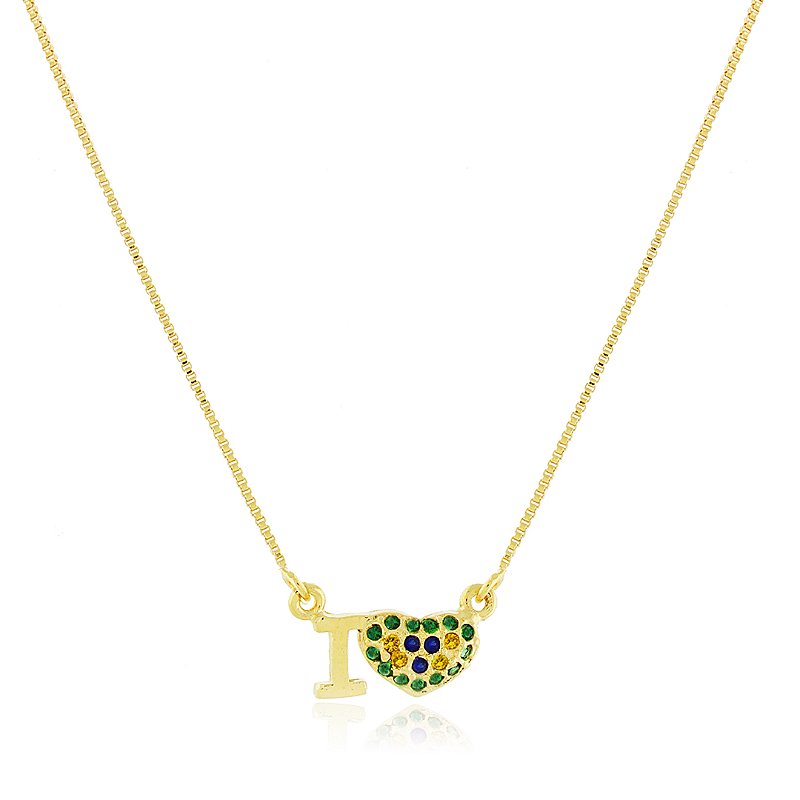 Gargantilha I Love Brasil folheada a ouro 18k