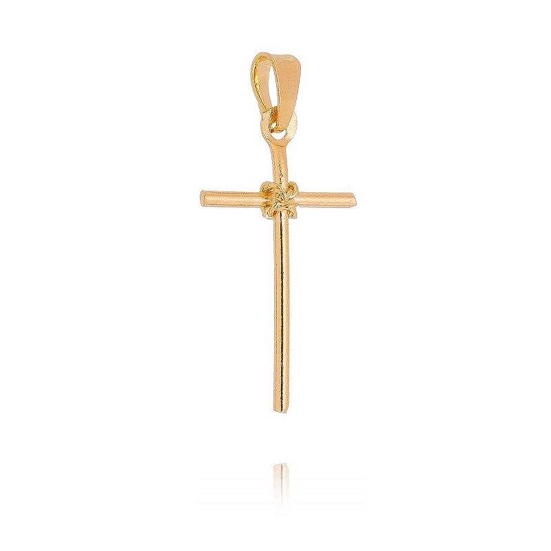 Cruz com nó lisa folheada a ouro 18k