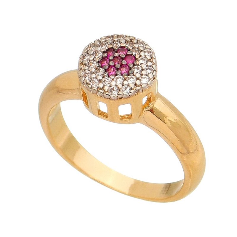 Anel chuveiro com zircônias folheado a ouro 18k