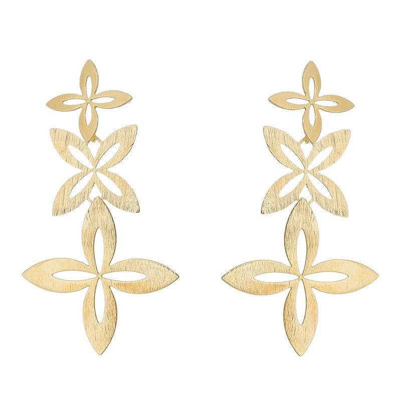 Brinco trevo lixado folheado a ouro 18k