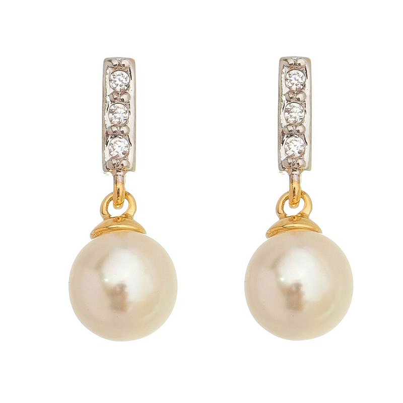 Brinco pérola sintética folheado a ouro 18k