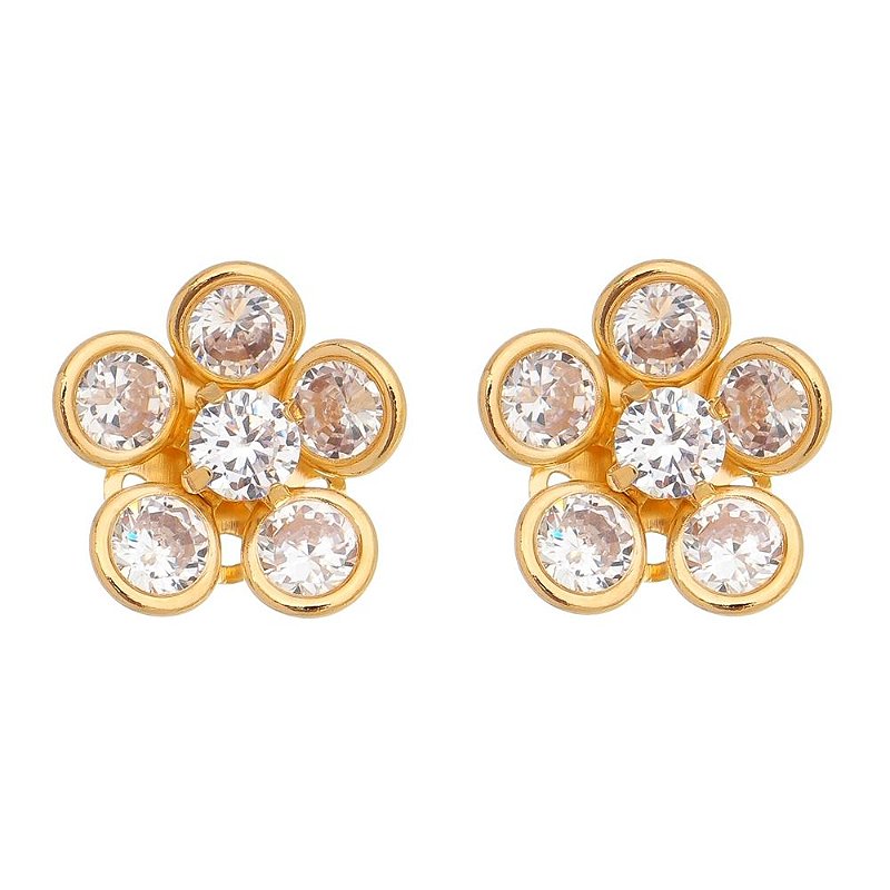 Brinco flor com zircônia folheado a ouro 18k