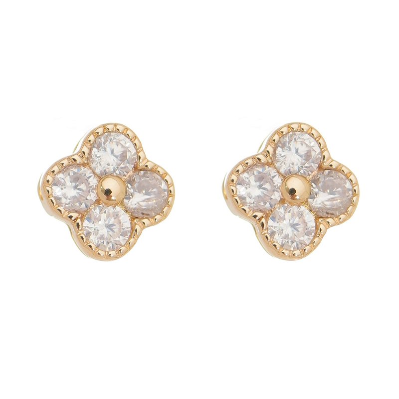 Brinco trevo com zircônias folheado a ouro 18k