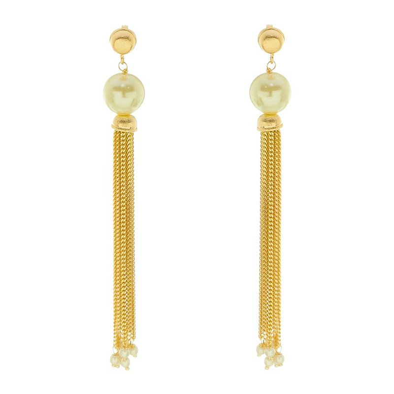 Brinco corrente com pérolas folheado a ouro 18k