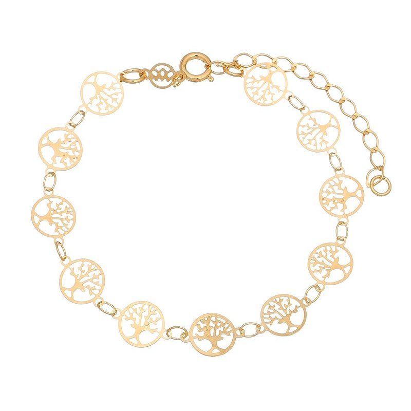Pulseira árvore da vida folheada a ouro 18k 18cm