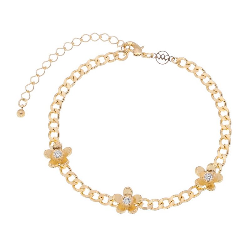 Pulseira flores folheada a ouro 18k 17cm