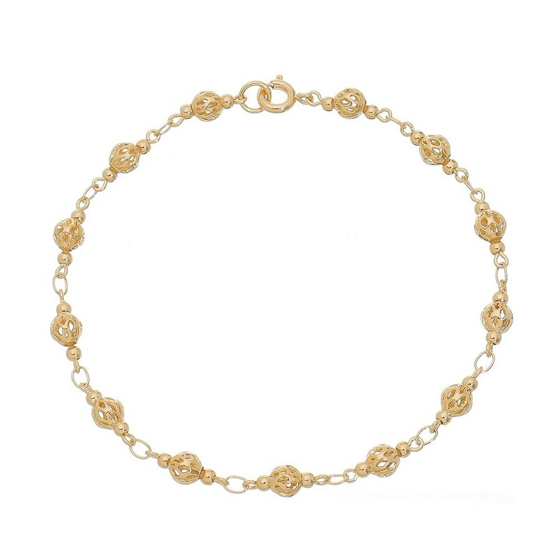 Pulseira bolas vazadas folheada a ouro 18k 18cm