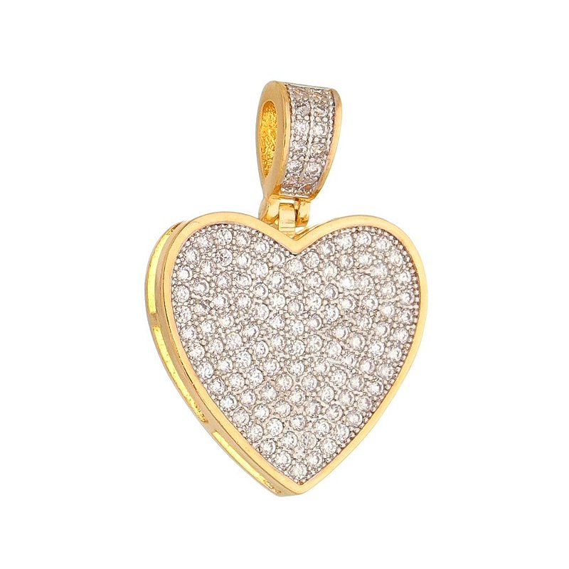 Pingente coração com zircônias folheado a ouro 18k