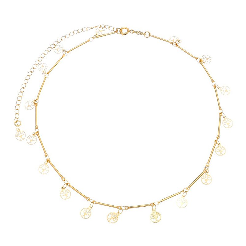 Gargantilha Choker árvore da vida folheada a ouro 18k