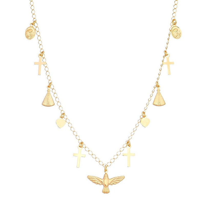 Gargantilha religiosa folheada a ouro 18k