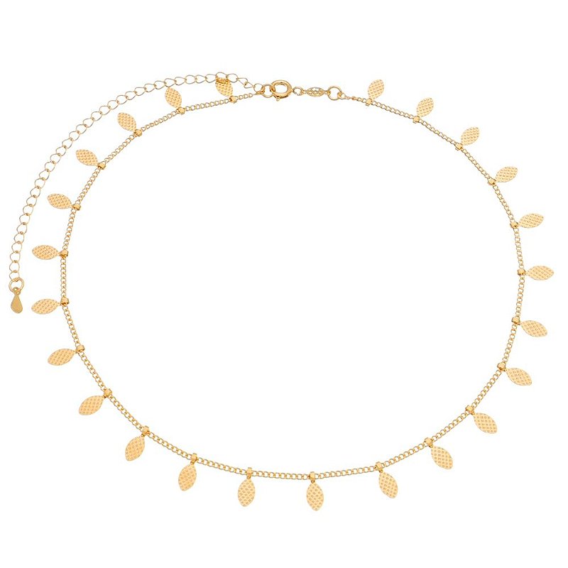 Gargantilha choker folhas folheda a ouro 18k