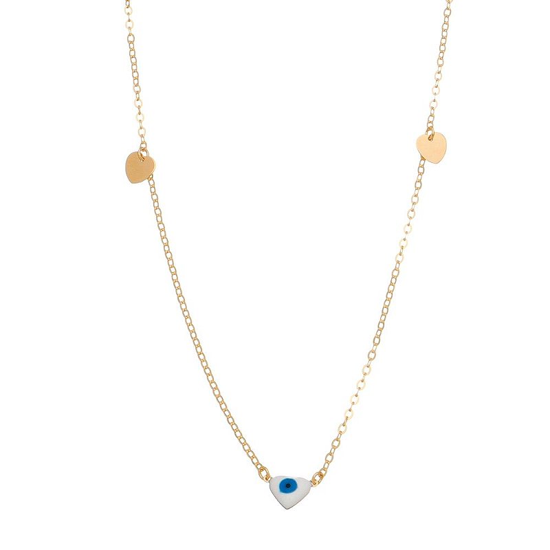 Gargantilha olho grego e coração folheada a ouro 18k