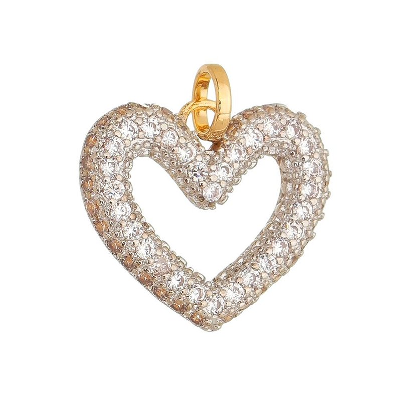 Pingente coração com zircônias folheado a outo 18k