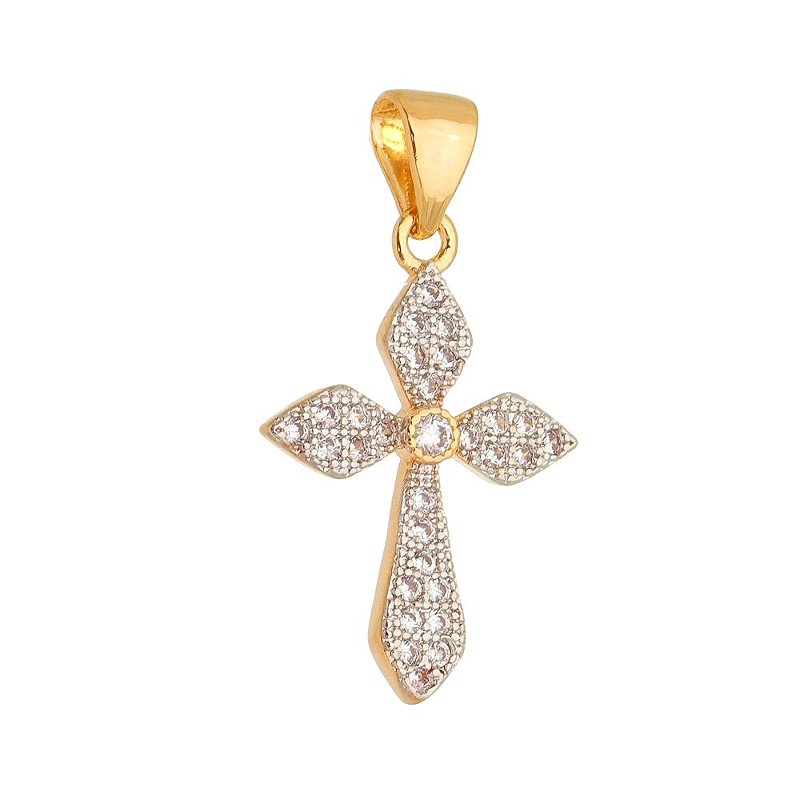 Pingente cruz com zircônias folheado a ouro 18k