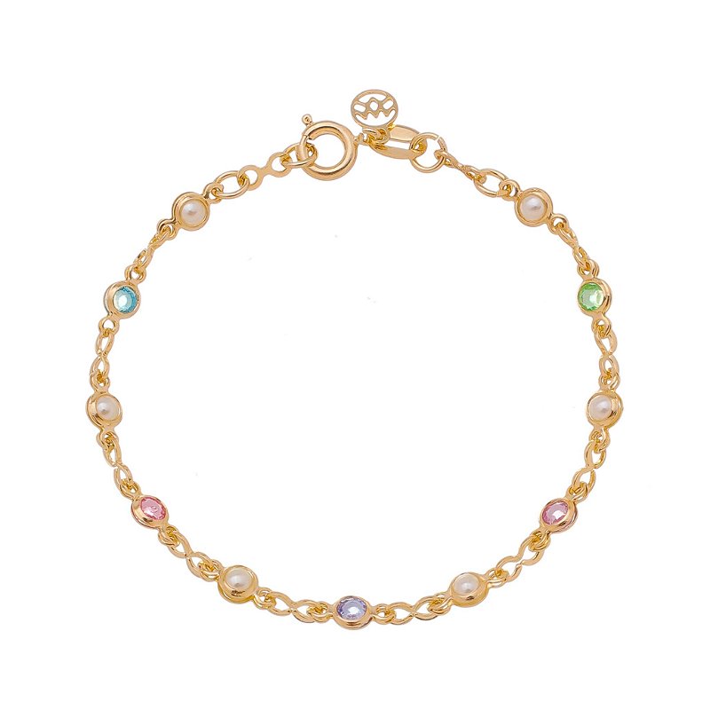 Pulseira infantil com pérolas folheada a ouro 18k 15cm
