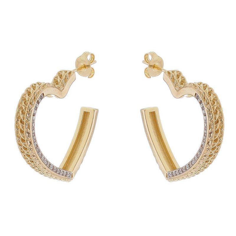 Argola coração com zircônias folheada a ouro 18k