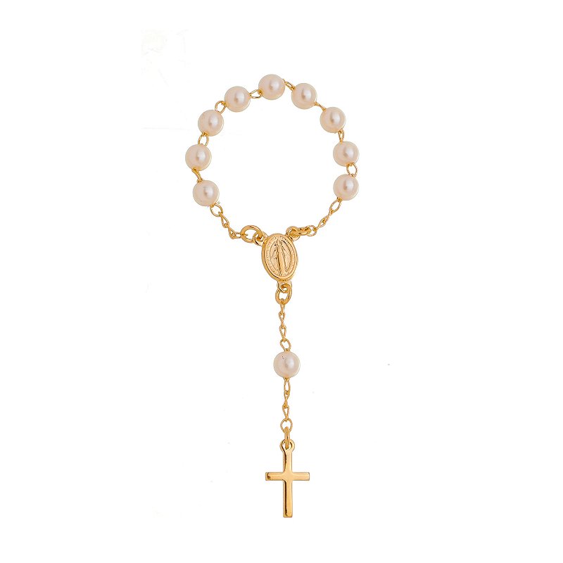 Terço para dedo com pérola folheado a ouro 18k