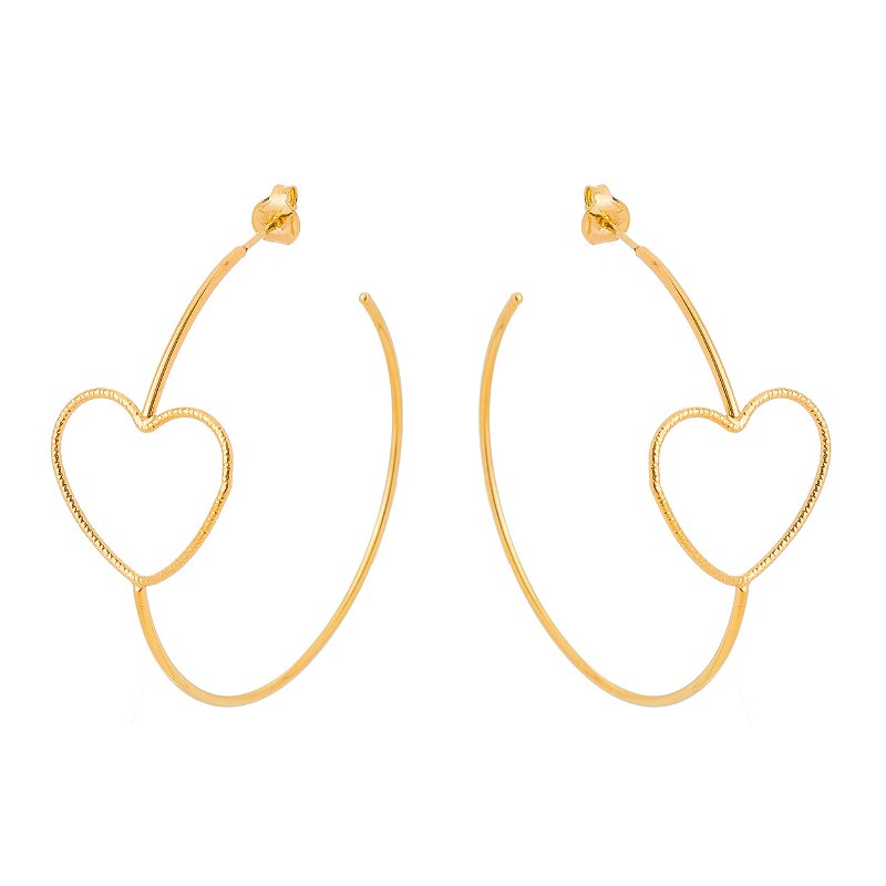 Argola fina com coração folheada a ouro 18k