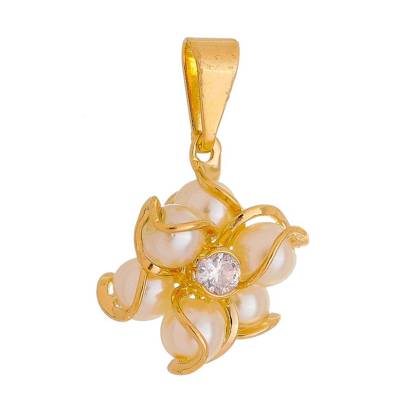 Pingente flor com pérolas folheado a ouro 18k