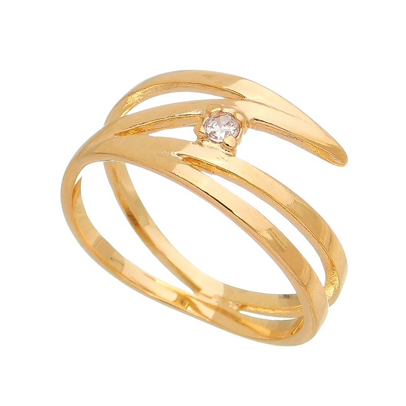 Anel com zircônia folheado a ouro 18k