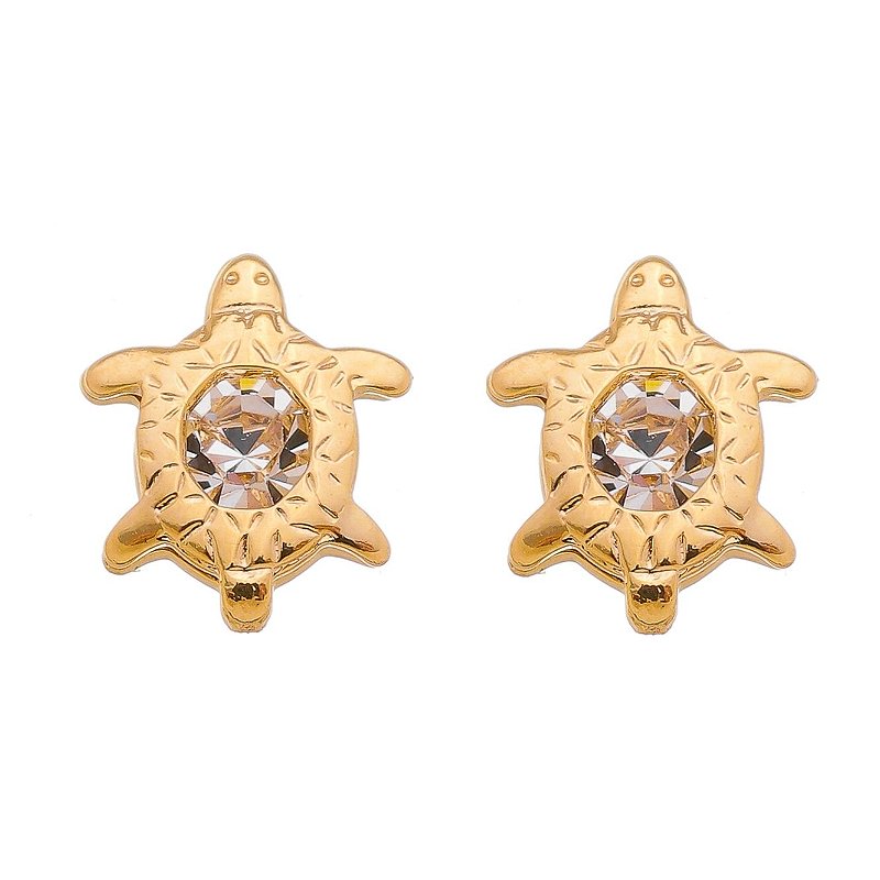 Brinco tartaruga com cristal folheado a ouro 18k
