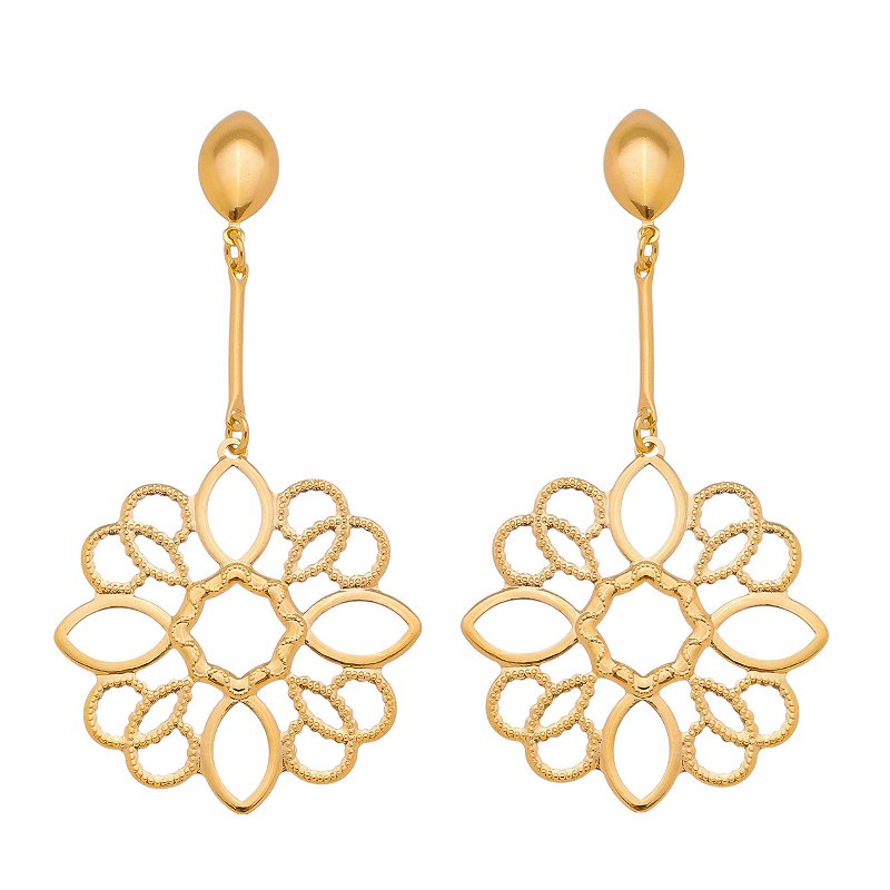 Brinco flor pendurada folheado a ouro 18k