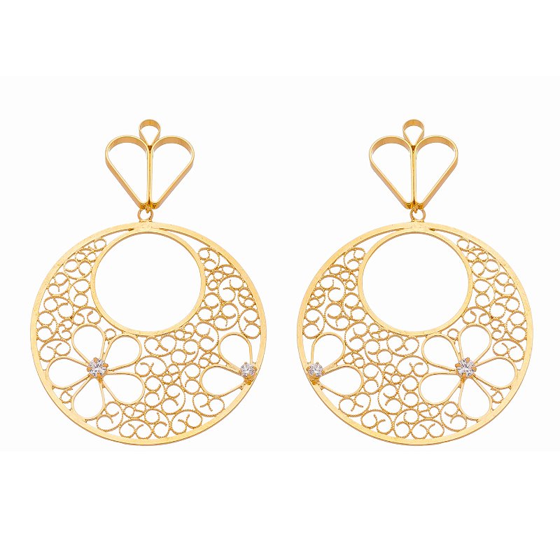 Brinco círculo trabalhado folheado a ouro 18k